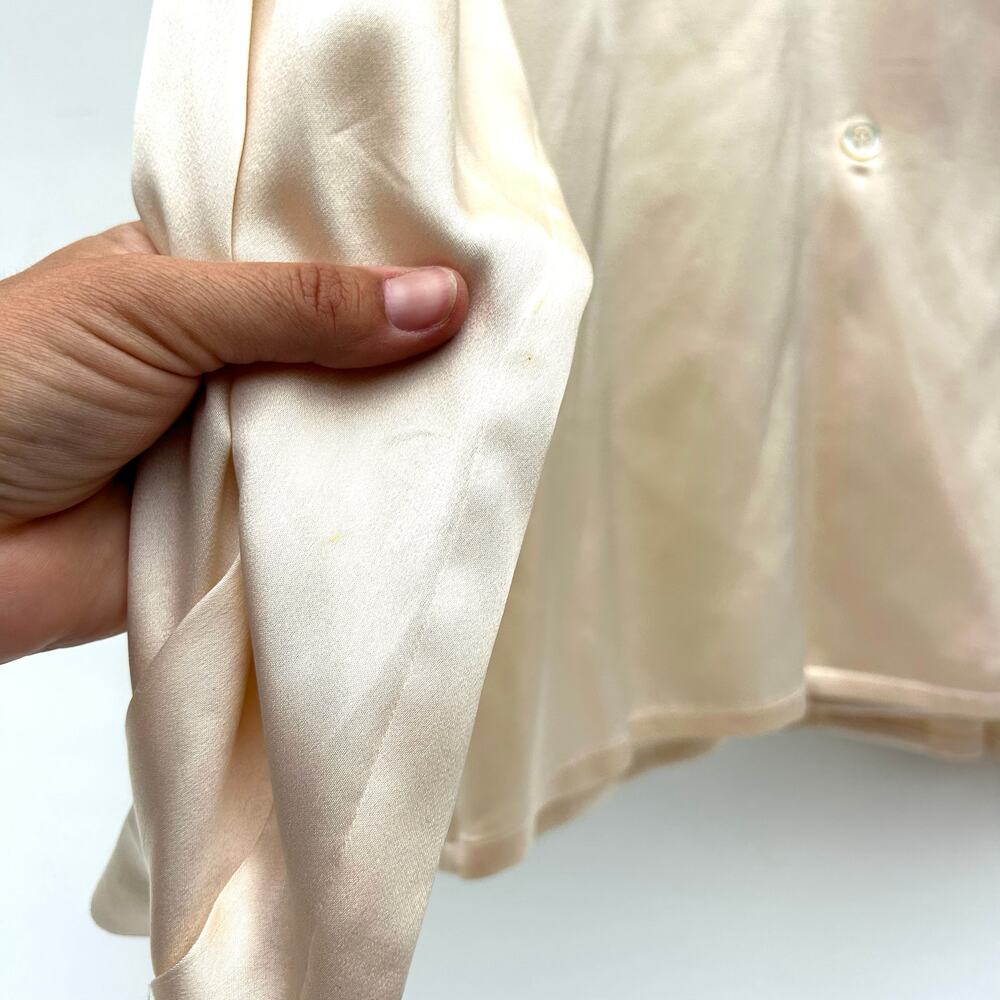 Vintage Christian Dior Cream Ecru Satin Silk Double Breasted Blouse 40 Jacket - Picture 13 of 13
